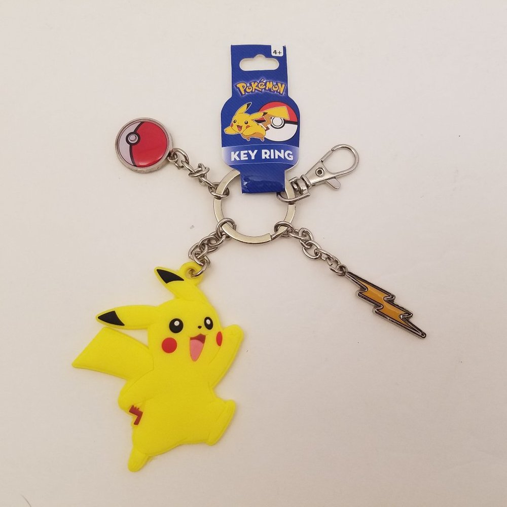 POKEMON Key Ring Pikachu Soft Touch with Pokeball and Lightning Bolt🆕